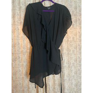 Black ruffle wrap blouse